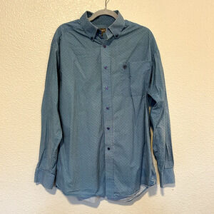 Ariat Blue Cowboy Long Sleeve Button Up with Small Pattern Size Large